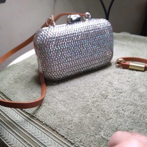 RSVP Bling silver gem Purse with leather strap bracelet
